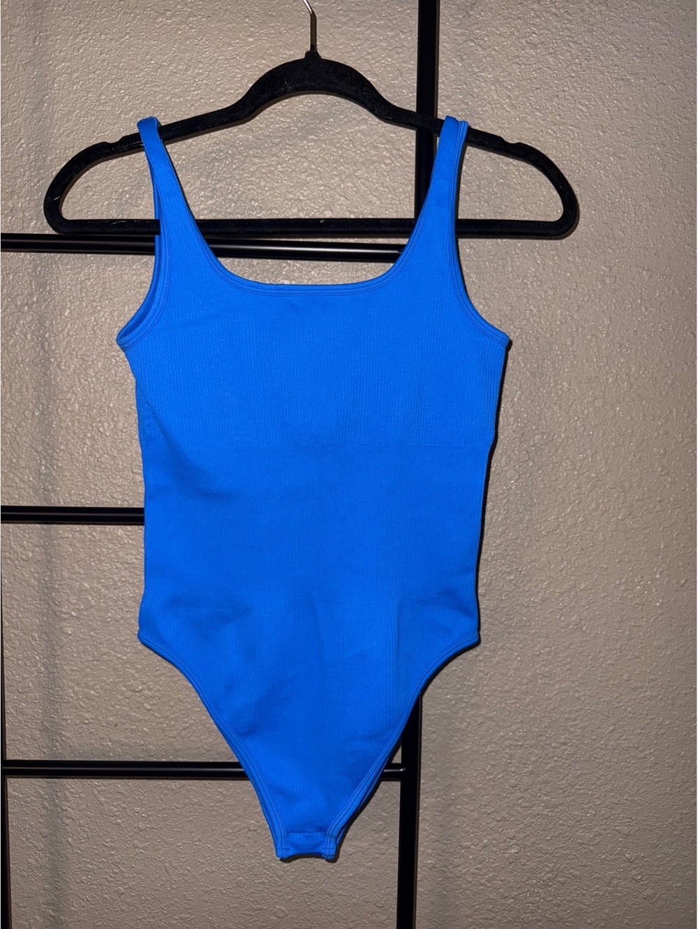 OQQ Blue Ribbed Nylon Spandex Bodysuit Size Medium
